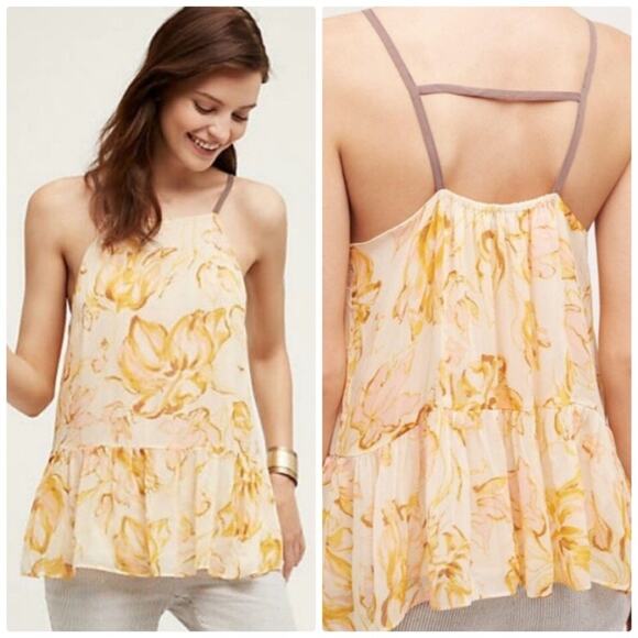 🆕 Anthropologie Womens Yellow HD in Paris Joselyn‎ Cami Sleveless Tank Medium - Picture 1 of 5
